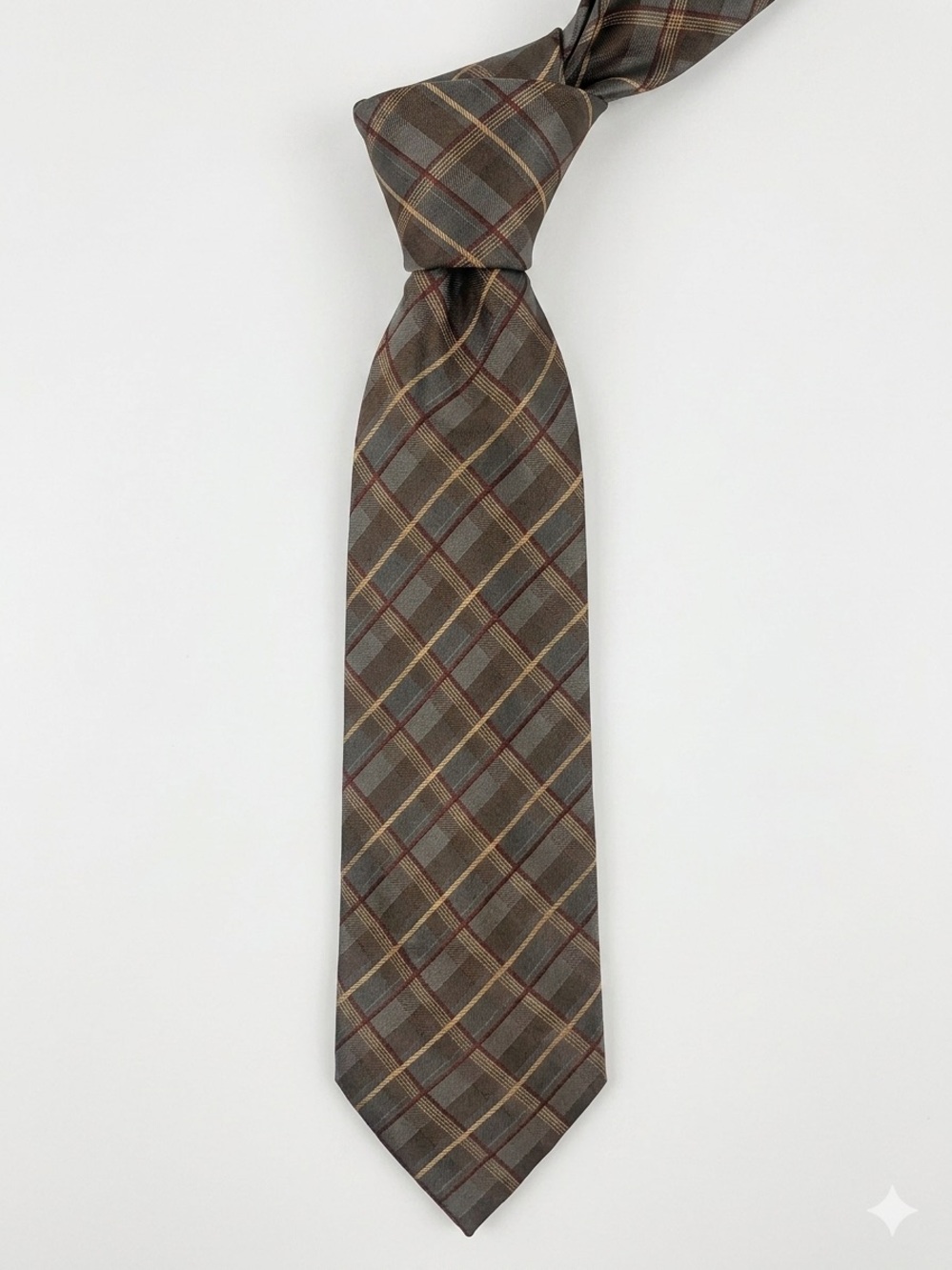 Pronto Uomo Brown and Gray Plaid Silk Tie